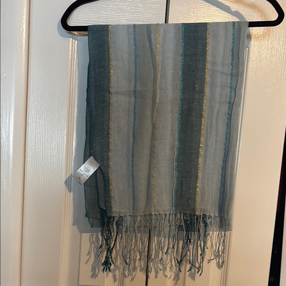 Blue striped fringe scarf  NWOT